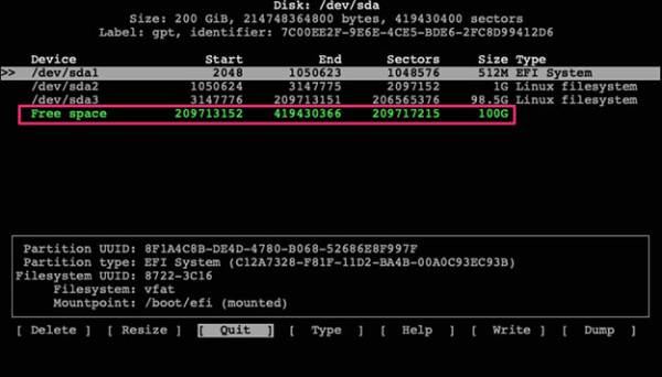 Linux free partition space scan