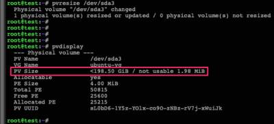 Ubuntu extend physical volume pvresize