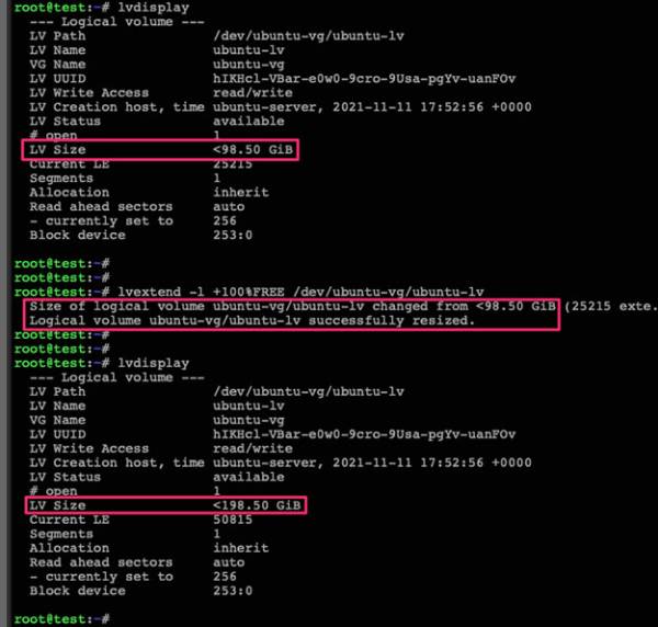 Ubuntu LVM: check LV size lvdisplay