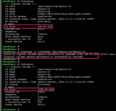 Ubuntu LVM: check LV size lvdisplay