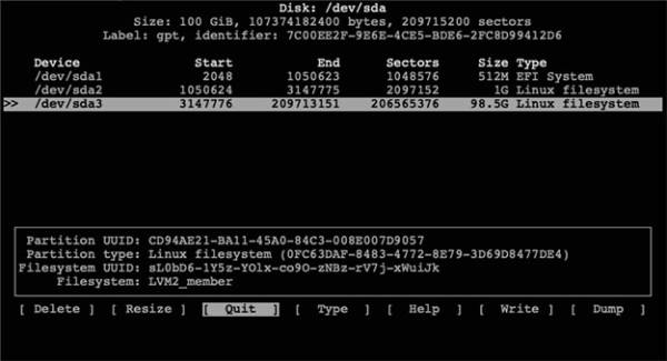 Linux increase disk size space cfdisk